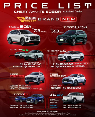 Pricelist Harga Chery tambunselatan 2025